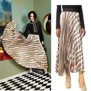 ALICE + OLIVIA Katz Maura Sunburst Metallic  Pleated Skirt 6 SMALL